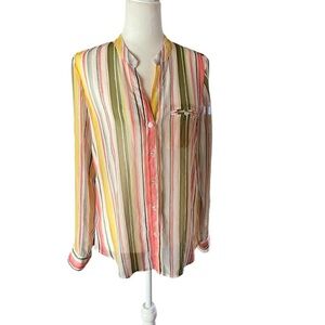 Kut from the Kloth Jasmine Sheer Multicolor Striped Blouse Size Small